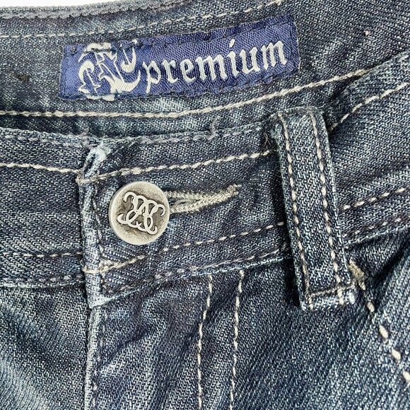 Vintage Y2K Grunge Straight Leg Mid-Rise Dark Wash Feathered Jeans 14 Leather - Picture 3 of 16